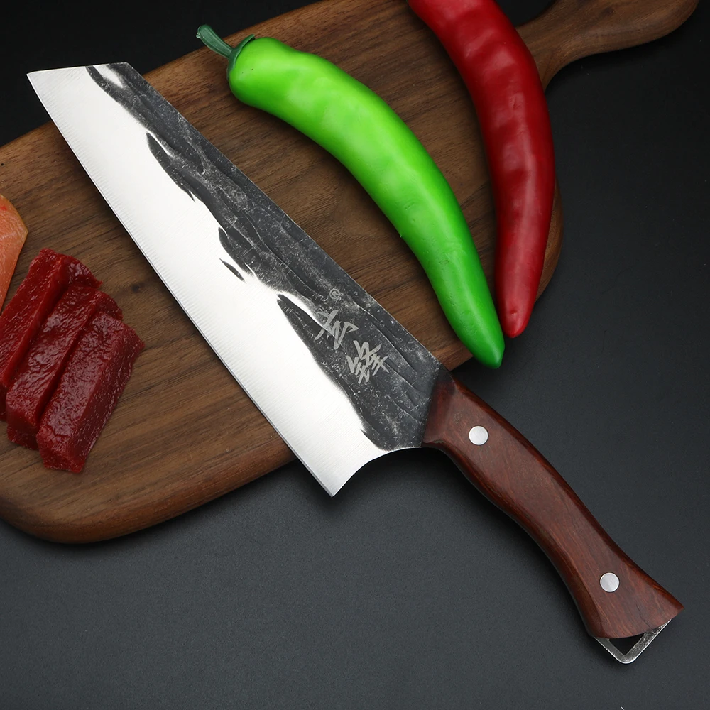 Cắt Dao Nhà Bếp Thái Lát Rau Củ Quả Đầu Bếp Dao Tay Cầm Bằng Gỗ Và Bảo Vệ 8 Inch Dao Nhà Bếp Giả 8Cr15Mov Thép Không Gỉ Dao Chef