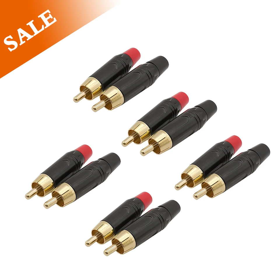 

5Pair/10Pcs RCA Audio Speaker Male Plug Connector Black & Red RCA High Quality Gold Plated Pigtail Audio & Video HIFI Adapter