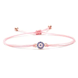 White Cubic Zirconia Crystal Blue Copper Evil Eye Charm Bracelet Women Girl CZ Turkish Eye CZ Red Pink Black String Jewelry Gift