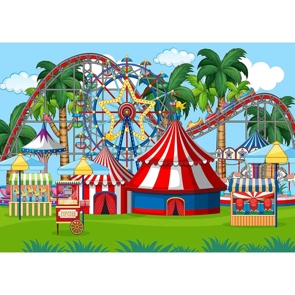 خلفية صورة كرنفال السيرك الدوارة من الفينيل لاستحمام الطفل وعيد ميلاد الأطفال ودعائم التصوير الفوتوغرافي