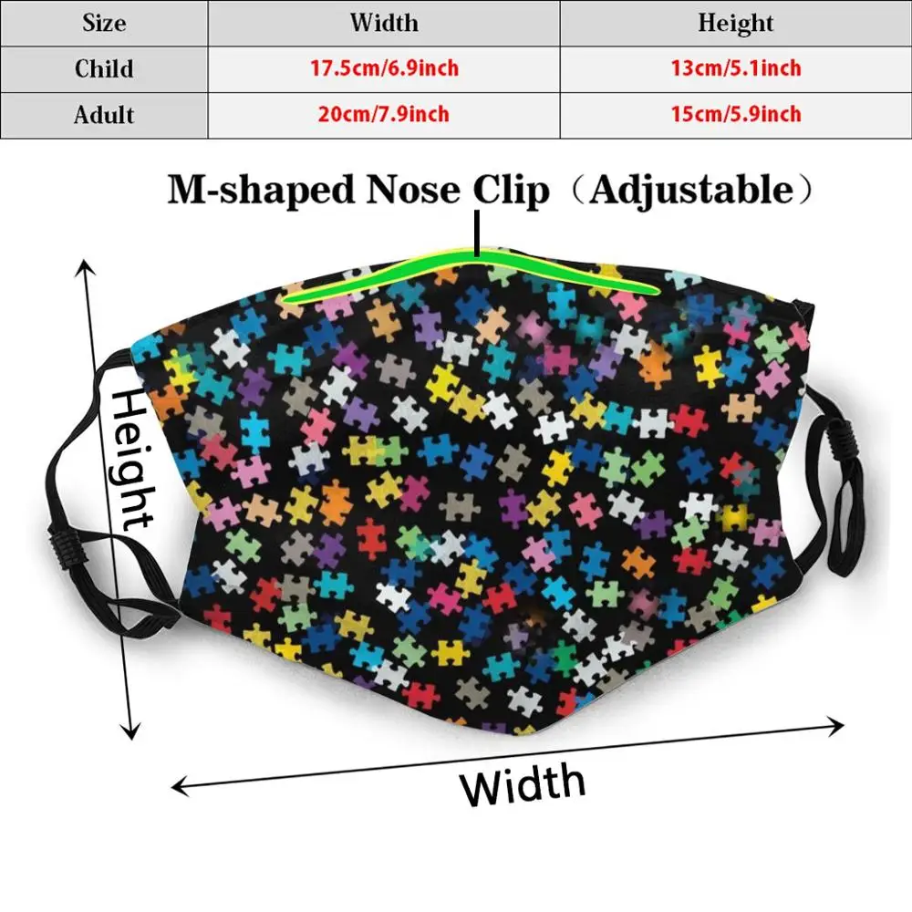 Autism Awareness Puzzle Pattern Funny Print Reusable Pm2.5 Filter Face Mask Autism Autism Awareness Autism Puzzle Puzzle Pattern