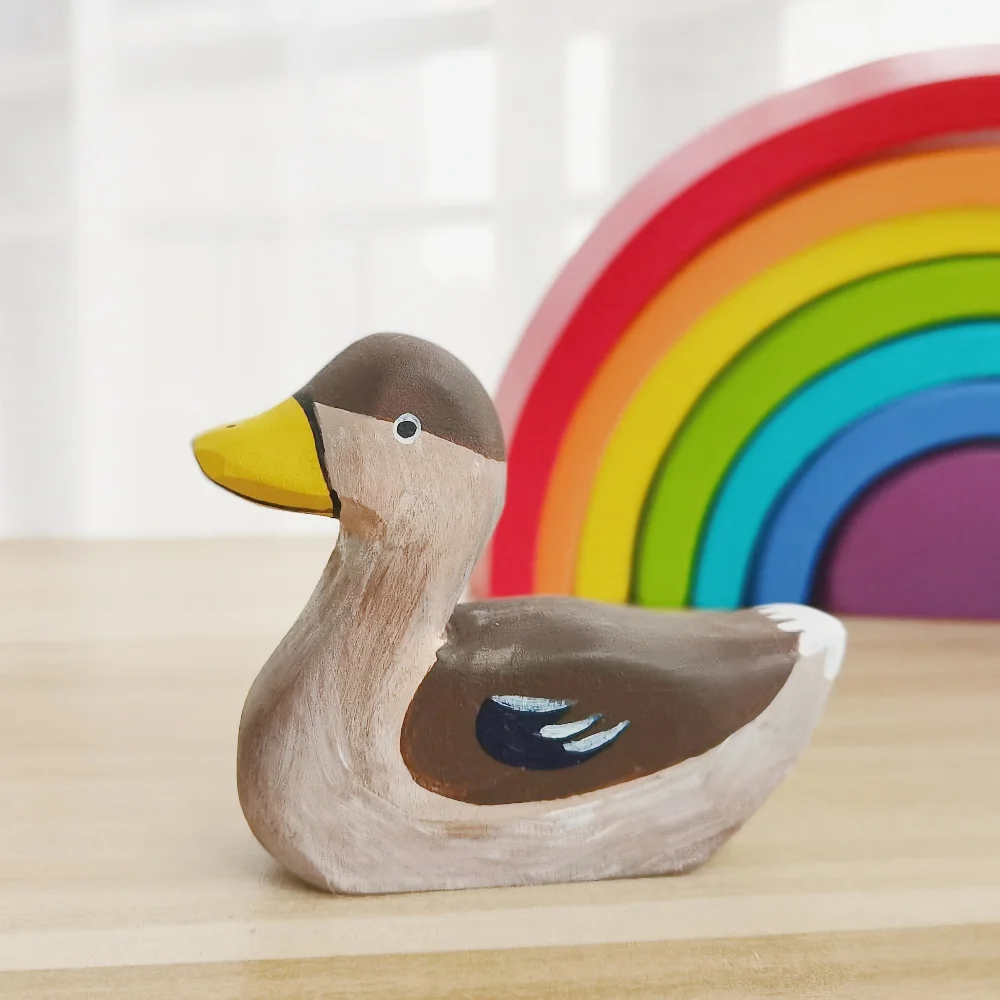 Duck Wooden Natural Montessori Handmade Figure Large Animals Handcarft Toys For Kids Animal Cognition Early Educational Toy