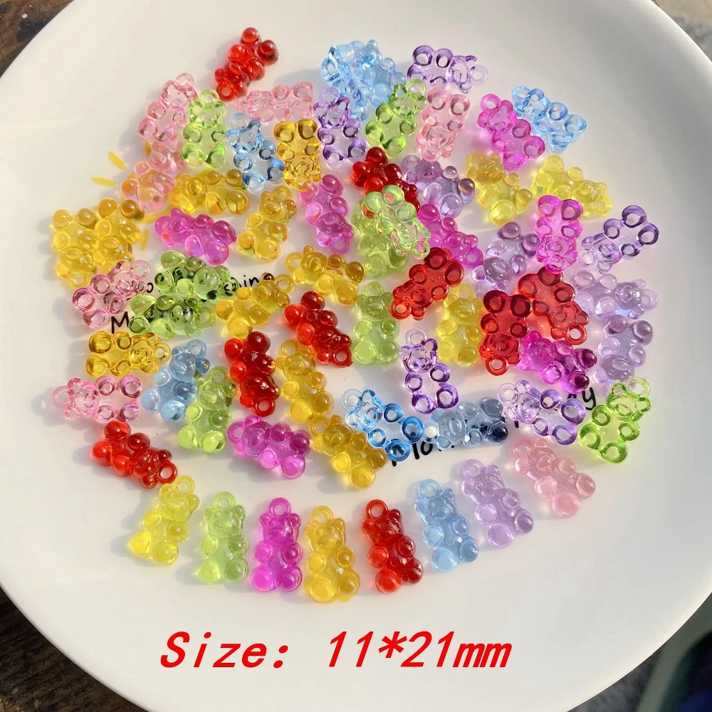 20pcs Colorful Gummy Transparent Bear Pendant Charms for Necklace Bracelet Diy Earrings Jewelry Bears Animal Pendant Gift C384