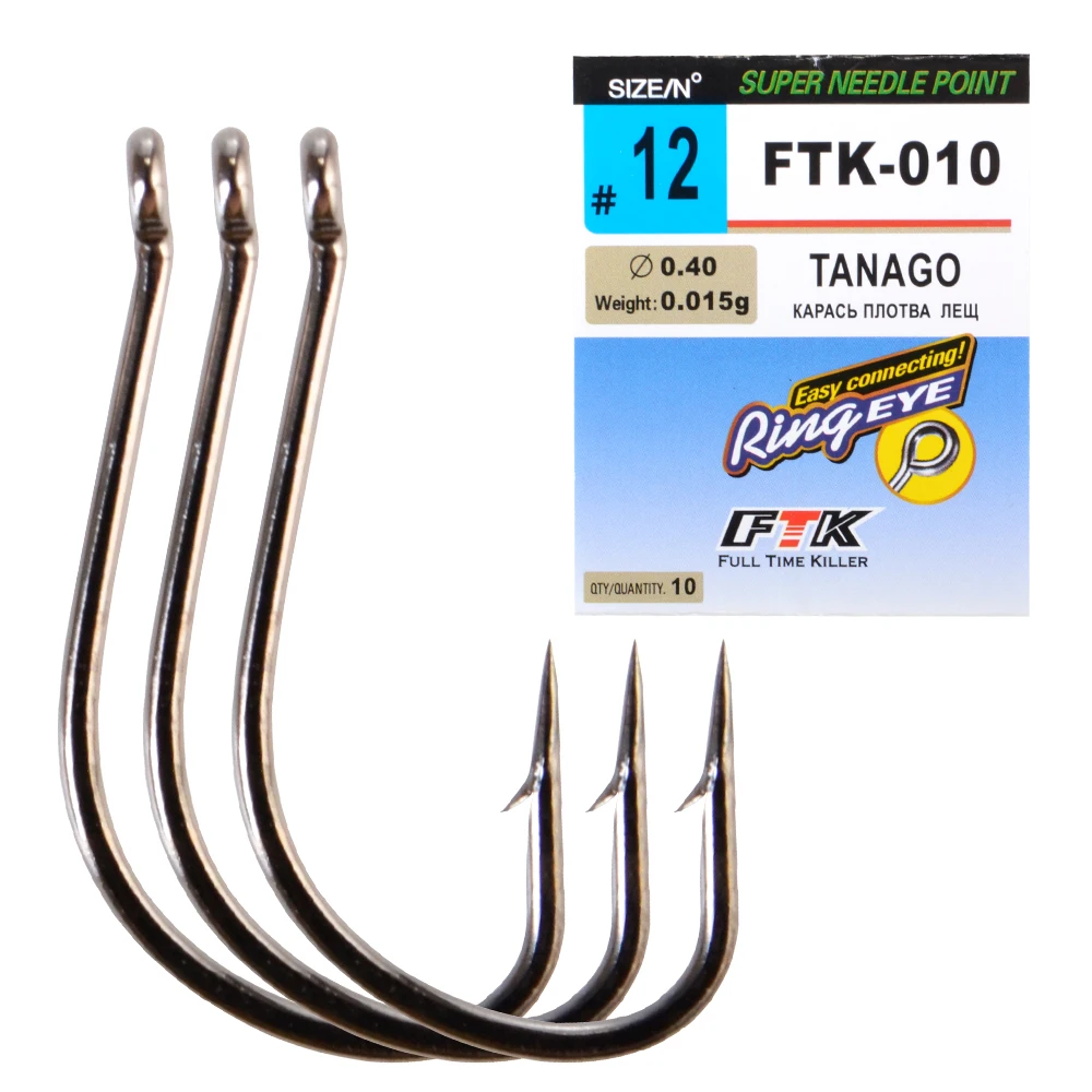 FTK-010 7/8/9/10pcs Carbon Steel Carp Fishing Hook With Barbed Hooks and Eyes High Quality Fishing Tackle Size 1-12#