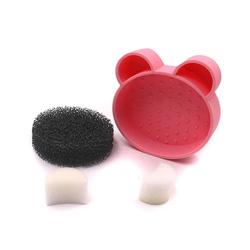 Tin Box Cosmetic Brush Cleaning Box Silicone Heart-Shaped Bear Scrub Box Filter Sponge Eye Shadow Brush Quick Dry Cleaning