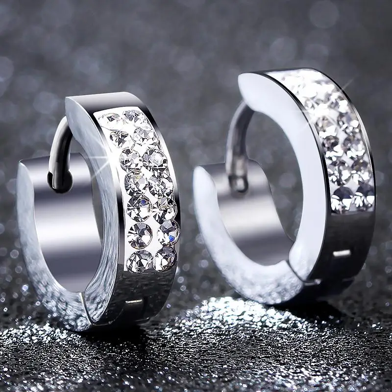 1/9 Pairs Unisex Punk Stainless Steel Crystal Cubic Zirconia Round Huggie Hoop Earrings for Men Women Daily Party Wear Jewelry