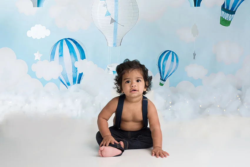 Mehofond Photography Background Hot Air Balloon Blue Sky And White Clouds Birthday Party Child Backdrop Photocall Photo Studio