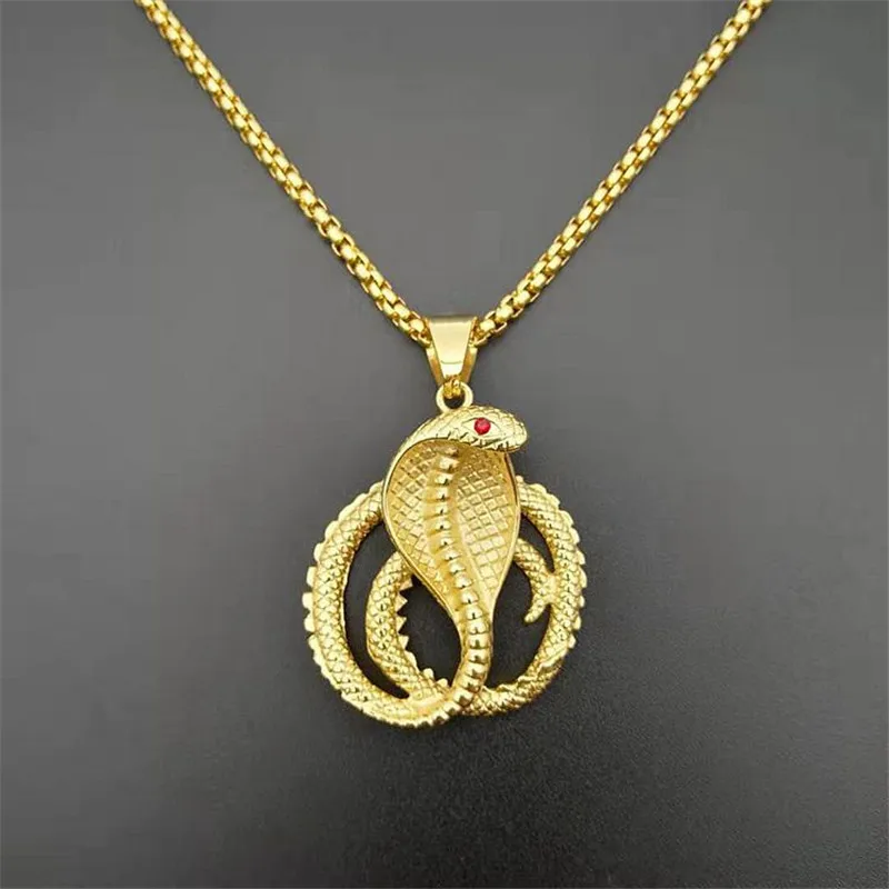 Hip Hop Iced Out CZ Cobra Snake Pendant Necklace For Women Men Gold Color Stainless Steel Animal Jewelry Gift Dropshipping