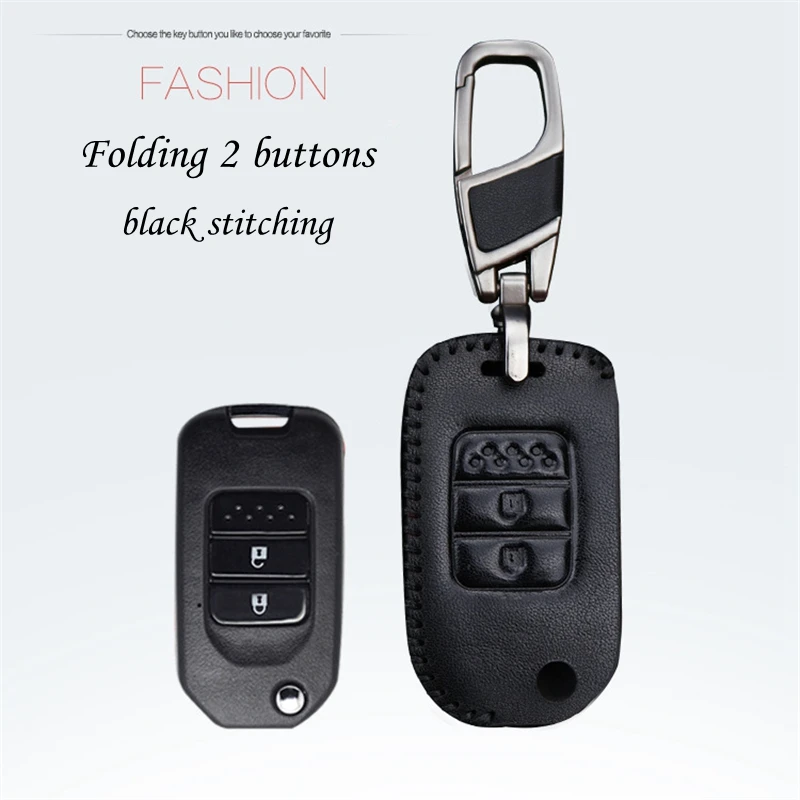 Genuine Leather Key Chain Ring Cover Case Holder/Key Pack Cover Accessories For Honda Accord/Civic/CRV/Spirior Folding Key