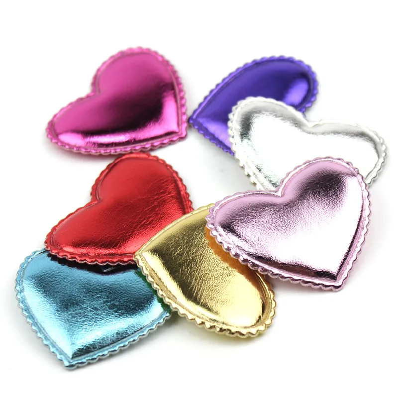 50Pcs 4*4.5cm PU Heart shape Padded Appliques for Baby Headwear Kids Hair Clip Sewing Supplies DIY Craft Decoration wholesale