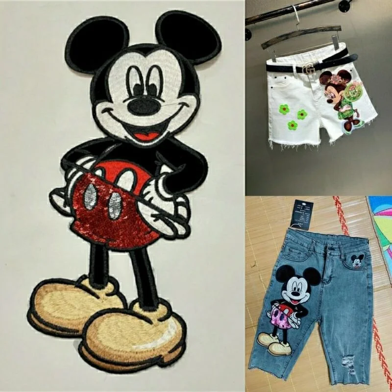 Mickey Mouse Iron on Patches for Kids Jean Pants Sequin Patches for Jeans Jacket Large Mickey Mouse Patch Cute DIY Accessories