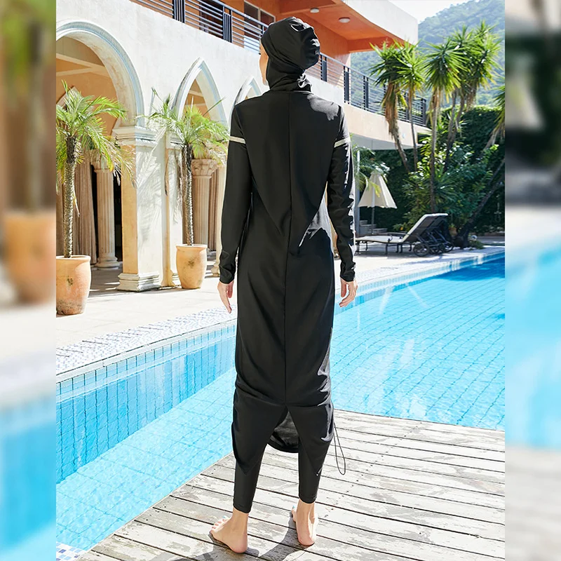 Extra Long Micro Sleeves Full Burkini Muslim Swimwear Hijab Islamic Swimsuit Turkey Women Black