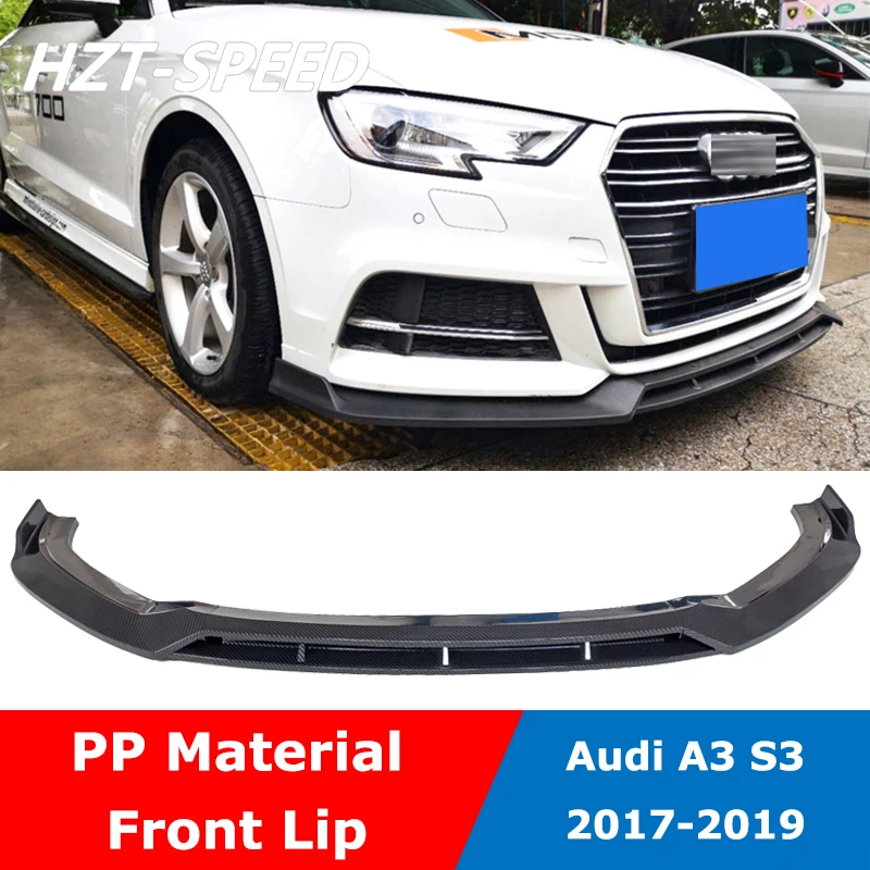 3 PCS Splitter PP Carbon Fiber Looking Black Front Lip Bumper Diffuser Spoiler For Audi A3 S3 S-Line 2017-2019