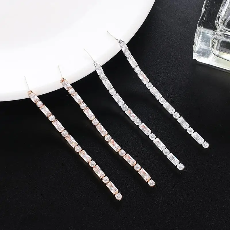 YFJEWE Wholesale Luxury silver Color Gold Color Earrings Flash CZ Zircon long earring colorful Earrings Women Cheap brincos E723