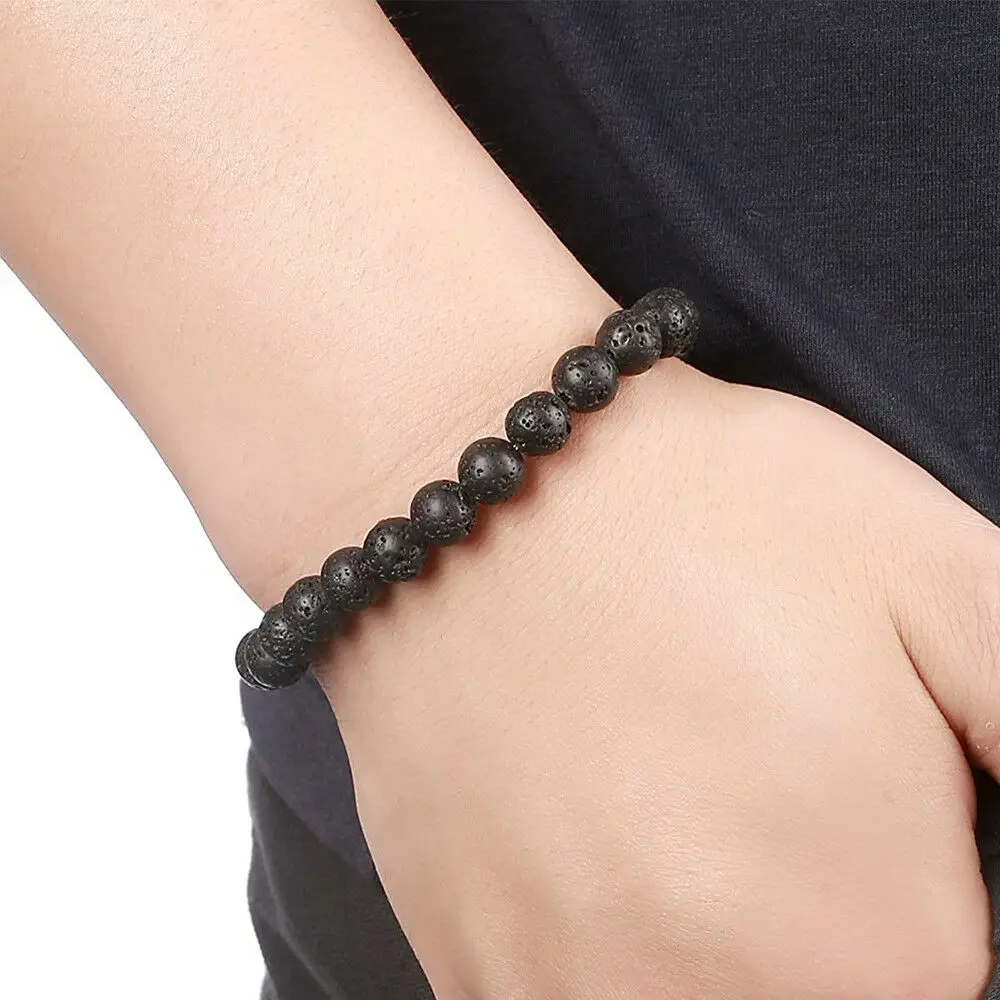 Nature Beaded Bracelet Men 8mm Natural Stone Lava Rock Tiger Eye Black Onyx Matte Healing Beads Stretch Charm Yoga Women Jewelry view 2