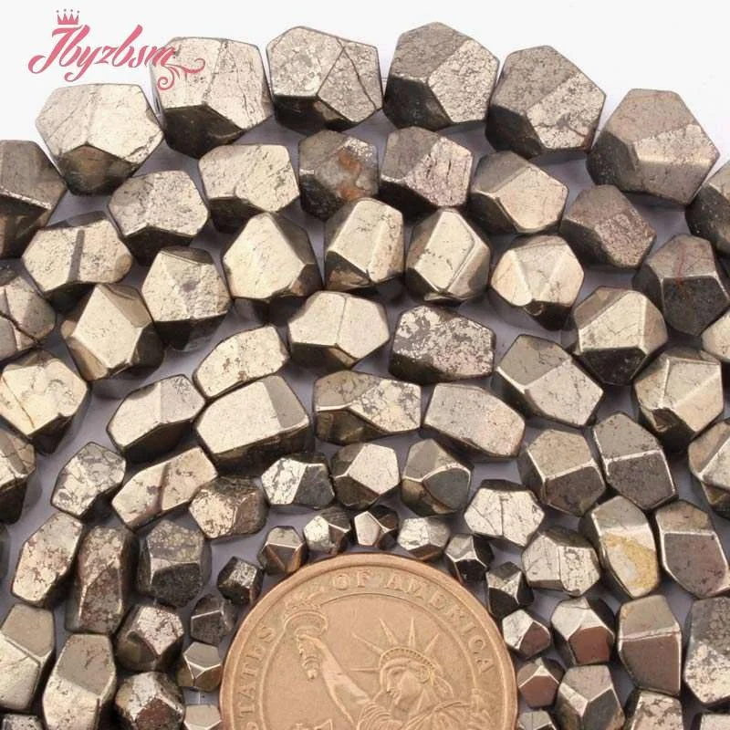 4-6,6-7,7-8,8-9mm Irregular Faceted Pyrite Loose Beads Natural Stone Beads For DIY Necklace Bracelets Jewelry Making Strand 15\