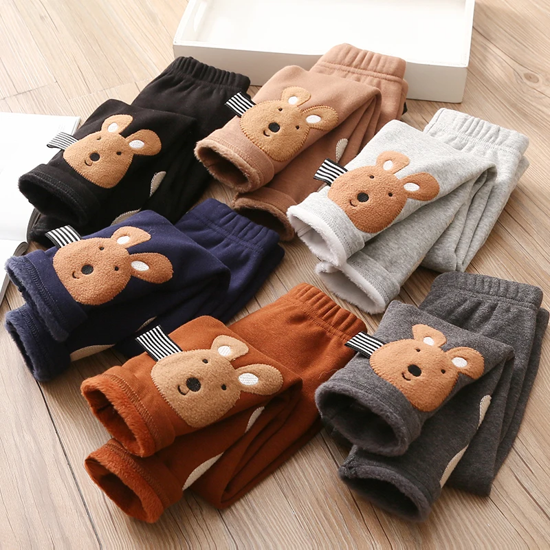 

2023 Winter Warm 2 3 4-10 Years Children Cute Color Cartoon Animal Patchwork Plus Velvet Thickening Leggings For Kids Baby Girls