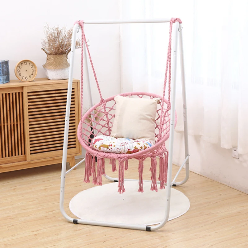 Cotton Rope Hanging Chair For Adults And Children Round Household Swing Hammock Nordic Style Indoor Hanging Chair With Stand