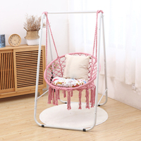 Cotton Rope Hanging Chair For Adults And Children Round Household Swing Hammock Nordic Style Indoor Hanging Chair With Stand