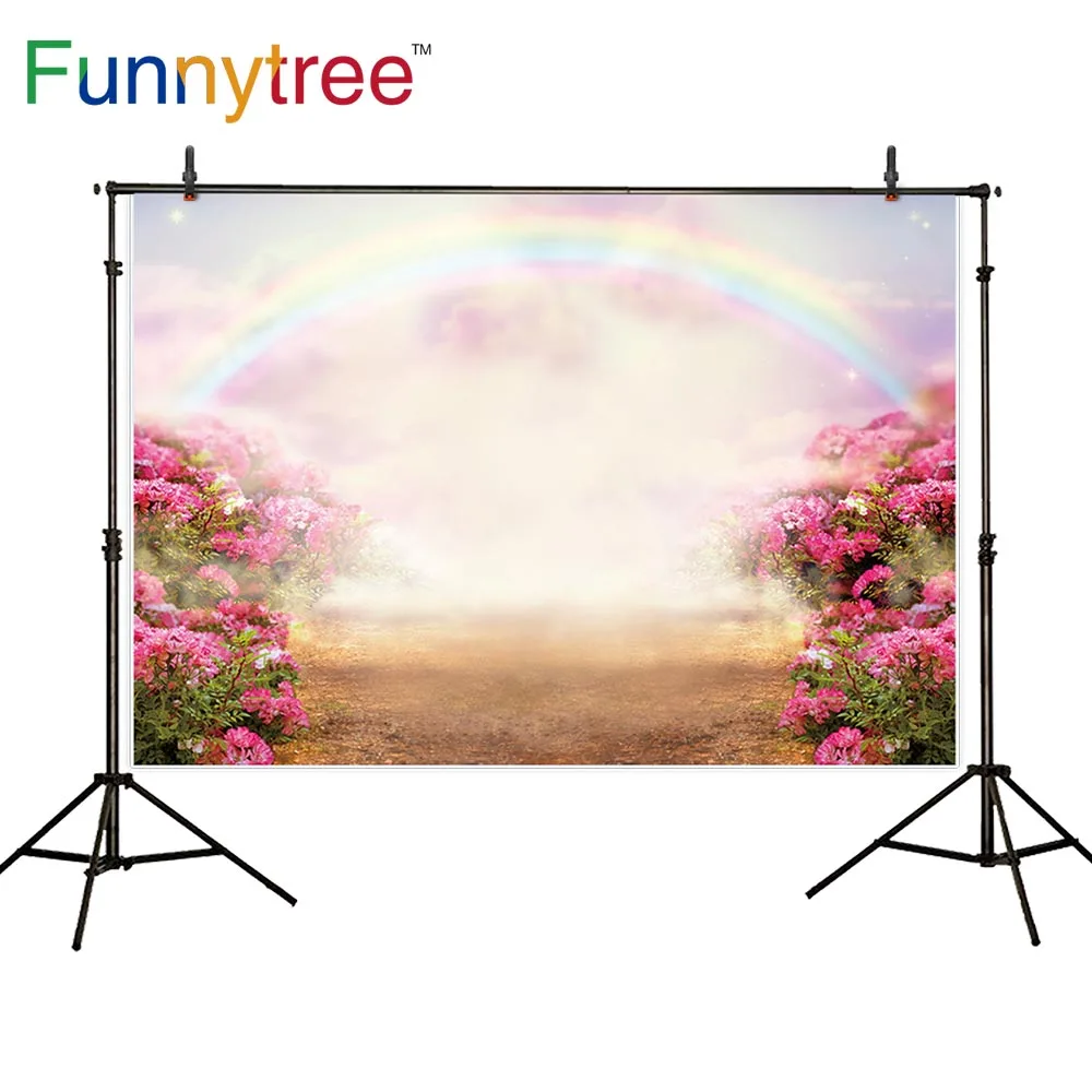 

Funnytree Summer Photography Backdrop Rainbow Pastel Bokeh Cloud Sky Wonderland Fairytale Child Newborn Background Photo Studio