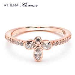 ATHENAIE Trendy 100% 925 Sterling Silver Color Rose Gold Clear CZ Clover Rings for Women Silver Jewelry For Women Wedding