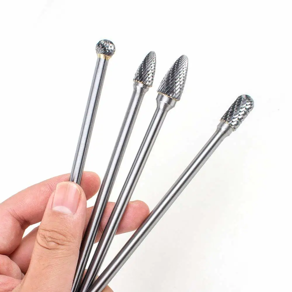 150mm 1/4 Carbide Burr Long Shank Set Carving Grinder Abrasive Tools Rotary Burr Long Shaft Rasp File Milling Cutter Wood Metal