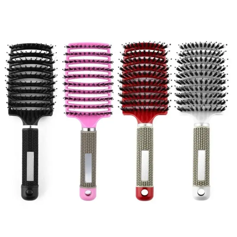 

Nylon Bristles Detangle Hairbrush Curved Vented Ribs Hair Scalp Massage Comb U2JD