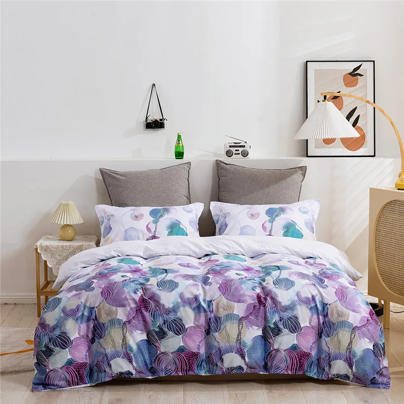 

Modern Leaf Printed Bedding Sets Nordic Flat Bed Linen Sheet Plaid Stripe Duvet Cover Set Single Double Queen King Bedclothes