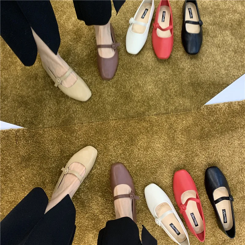 Bailamos Women Red Lightweight Shoes Square Toe Slip On Vintage Soft Ballet Flats Female Shoes Ballet Flats Casual Sneaker Shoe