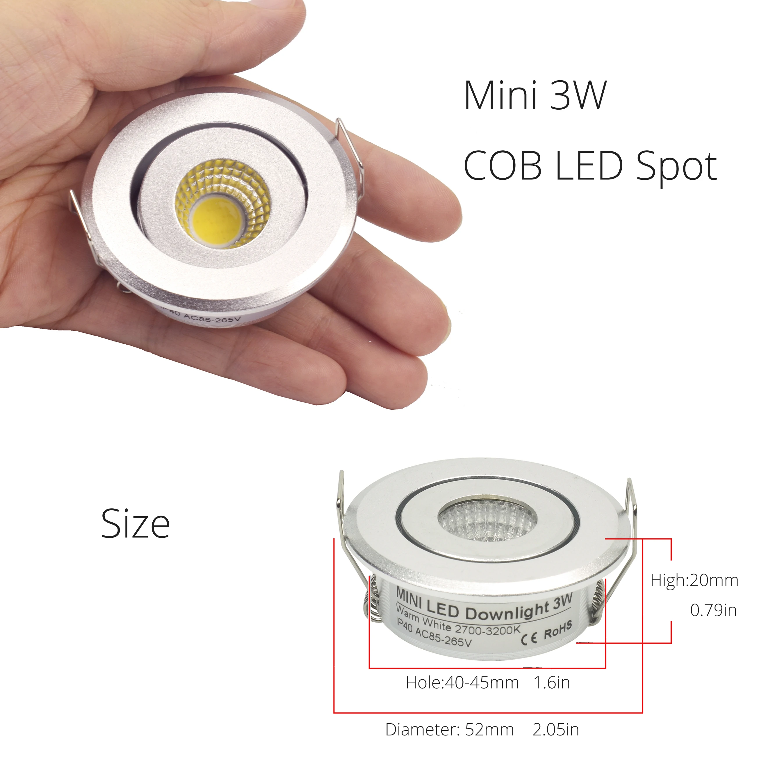 Silver spot led Mini 3W 5W 7W COB LED Downlight Dimmable Recessed Lamp Light best for ceiling home office hotel 110V 220V