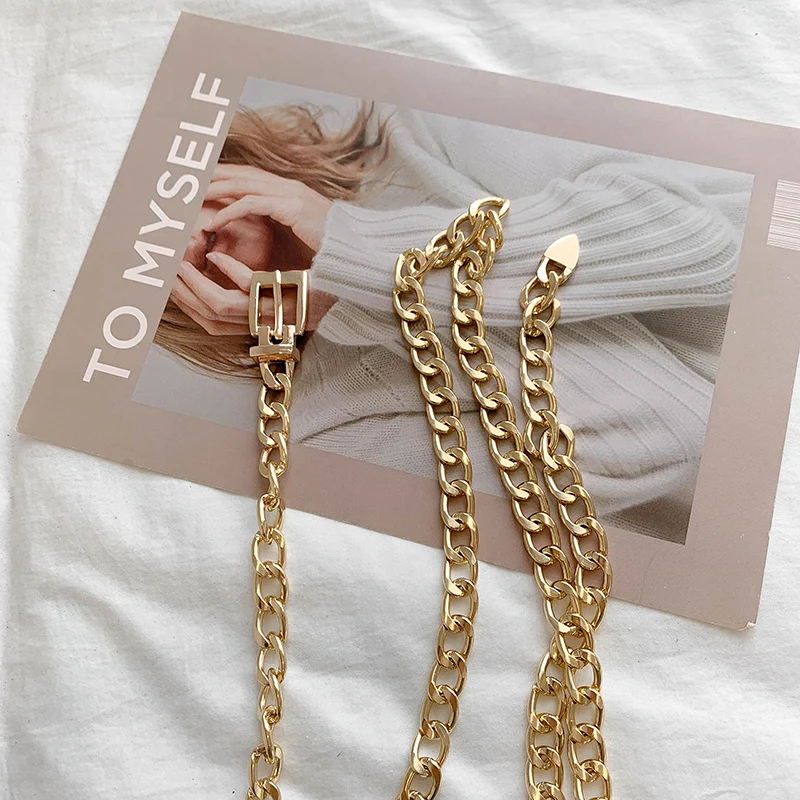 Silver Waistband Pants Punk Metal Waist Chain Women Hip Hop Style Thick Strap For Jeans Trousers Casual Ladies Female Waist Belt