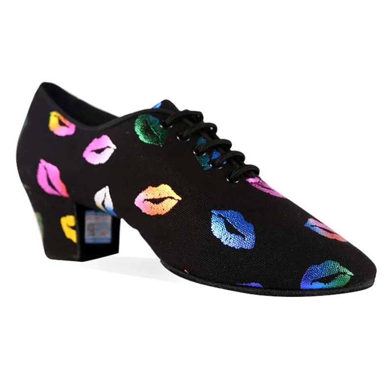 New Dance Shoes  Wome Latin Dance Shoes Lip Print Trainning Shoes Split/Straight Sole Canvas Lady Ballroom  Dancing Shoes