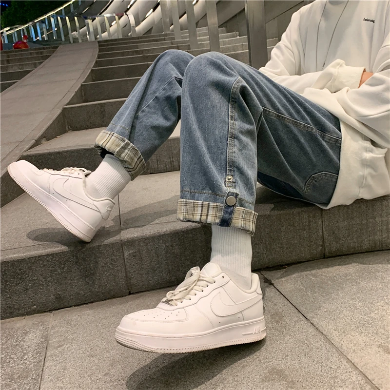 Spring ins fashion brand 9-point men jeans men's straight tube loose old dad pants Korean fashion 9-point pants Direct Selling