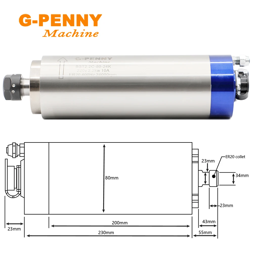 G-Penny 2.2KW ER20 Water Cooled Spindle Kit 110V 220V VFD Inverter Water Pump Clamp For CNC Router Engraving Milling Machine