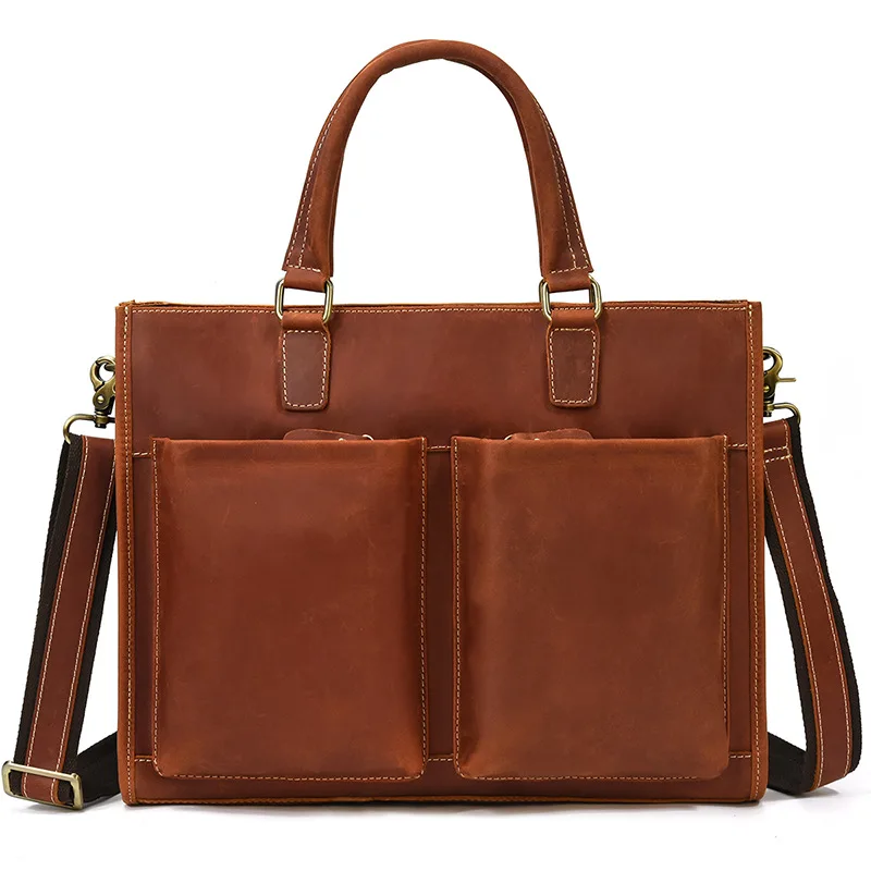 Newsbirds Mens Leather Handbag 15.6 Inch PC Notebook Laptop Briefcase Shoulder Bag 100% Cowhide Man Bag Male Business Bag
