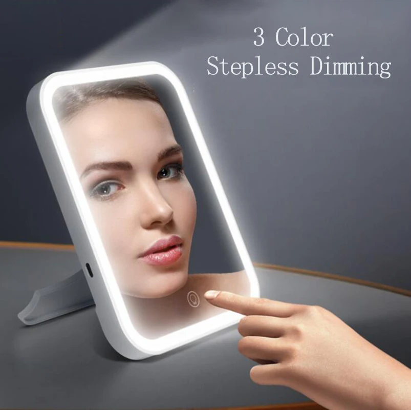 USB Recharge Adjustable Table Lamp 1300aMH Portable Makeup Mirror LED Vanity Mirror  Brightness Dimmable For Man Women Dressing