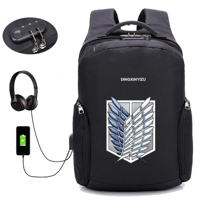 anime Attack on Titans backpack USB charging backpack student School Backpack Teenagers Laptop bag Anti-theft Bags 14 style