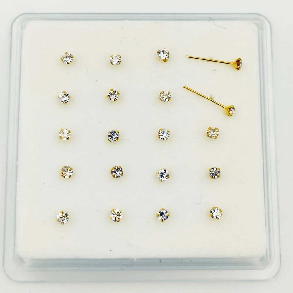 24G 100% 925 Sterling silver 2.5 mm crystal nose Pin Stud Unisex indian nose piercing jewelry 20pcs/pack