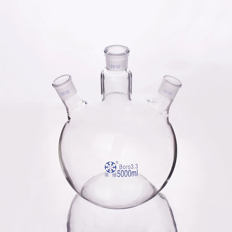 

Three-necked flask oblique shape,with three necks standard grinding mouth 5000ml 29/32,Three-necked flat bottom flask