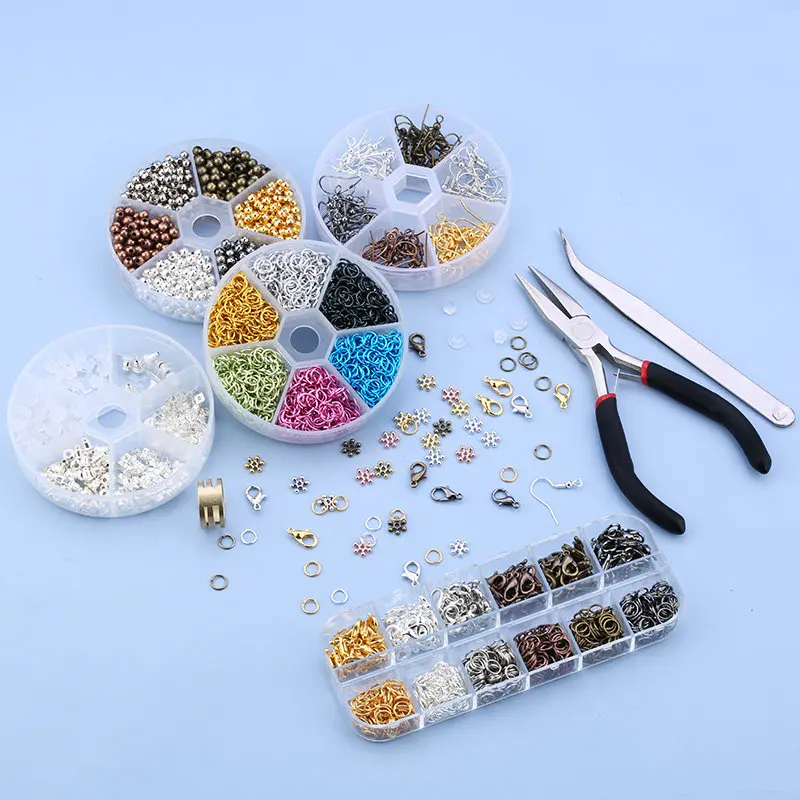 Jewelry Findings Set open jump rings Loose spacer beads Earring hooks Rubber Earring Backs for Jewelry Making DIY handicraft