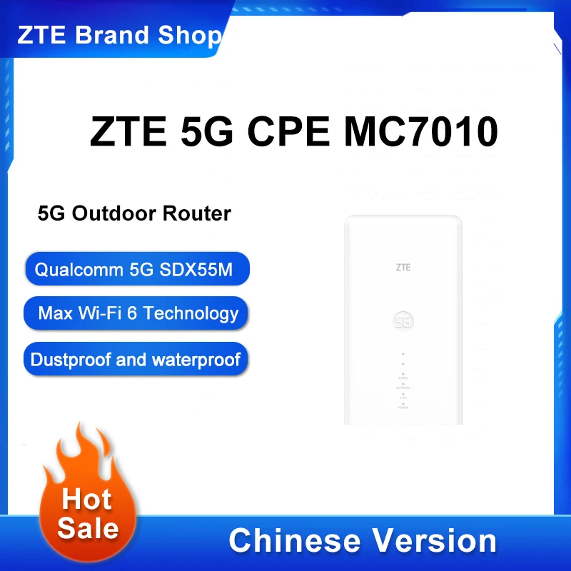 Original ZTE กลางแจ้ง Router MC7010 5G Sub6 + 4G LTE 5G NSA + SA Qualcomm 5G SDX55M แพลตฟอร์ม N1/N3/N7/N8/N20/N28/N38/N41/N77/n78/79