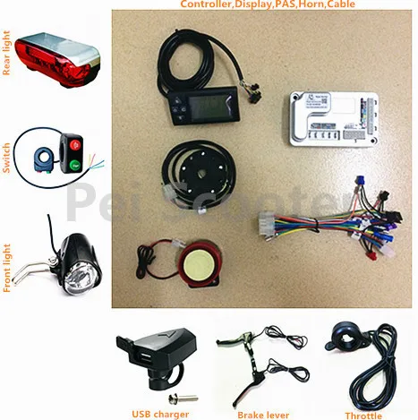 brushless motor scooter ebike conversion kits,controller and LCD display,throttle,brake lever,lights,USB charger all-01a