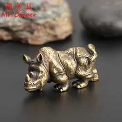 Handmade Solid Copper Rhinoceros Tea Pet Home Office Decoration Ornaments Toy Gift Desk Figurines Sculpture Mini Portable Crafts