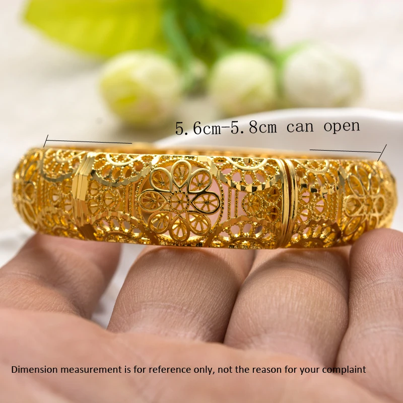 24K Gold Color Flower Bangles for Women Arabic Middle Eastern Turkish Jewelry Gold Color Fashion Bracelets Gift