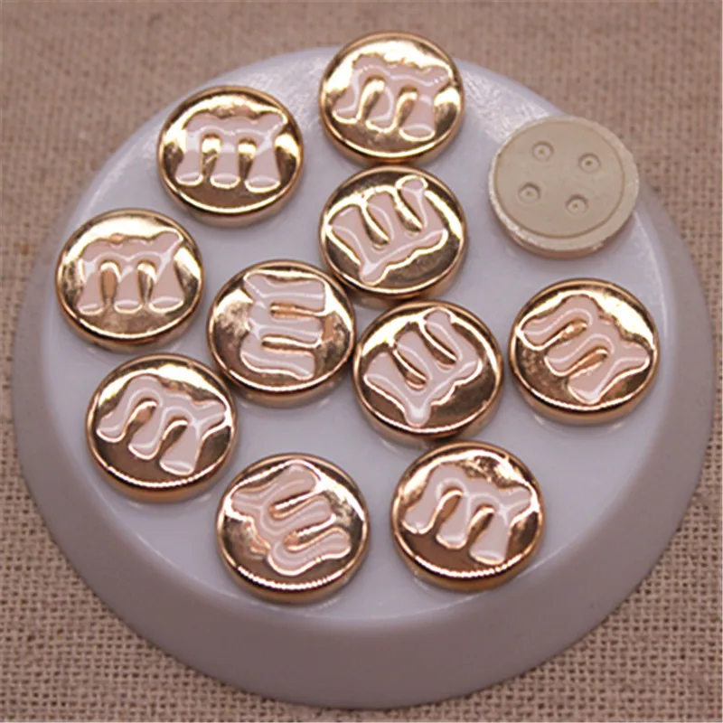 50PCS 12mm White/Black/Red Enamel M Bean Golden Plastic Flatback Button DIY Decoration Jewelry/Craft Scrapbook Accessories