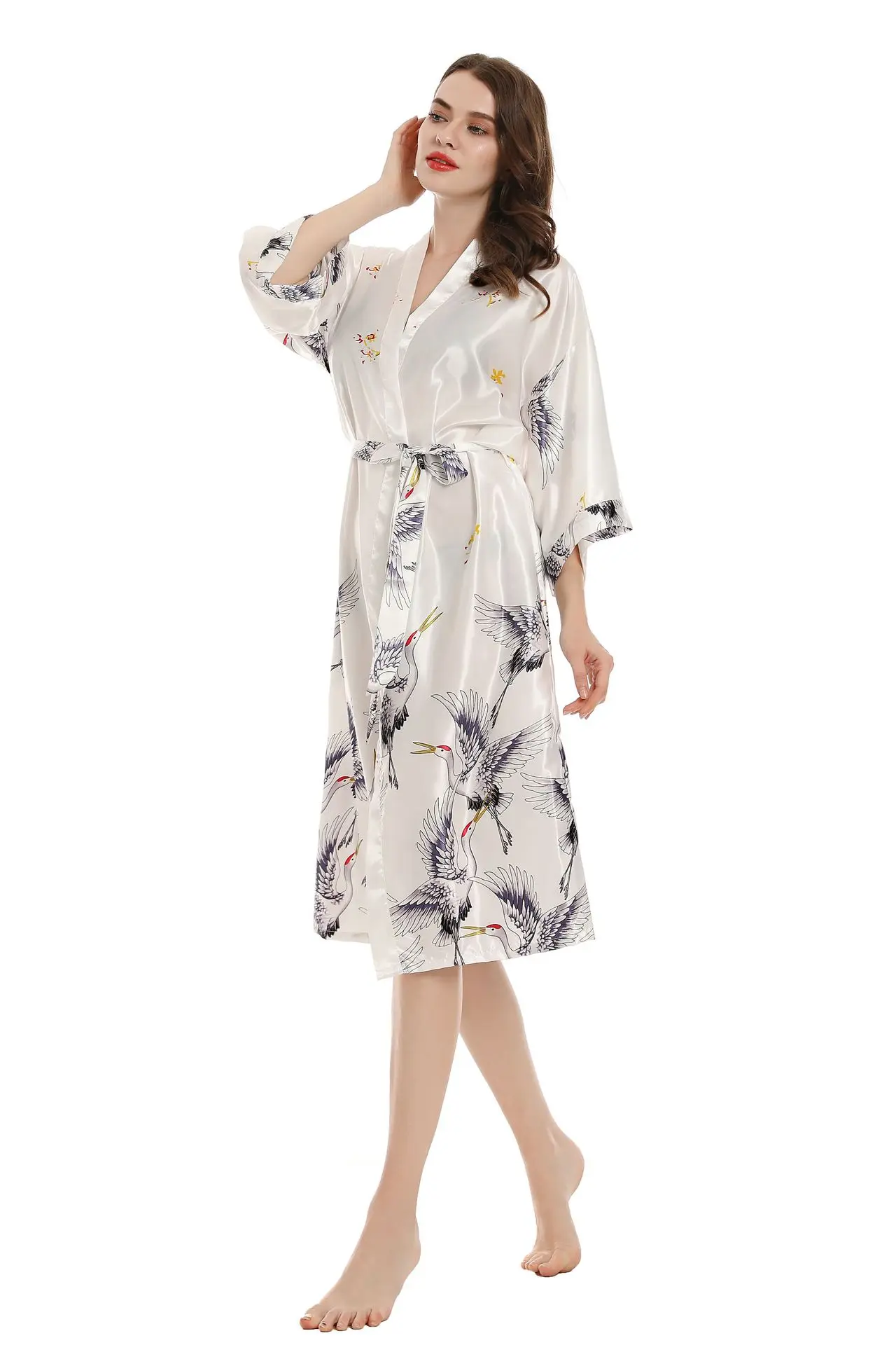 Bata larga kimono de rayón para dormir para mujer, ropa de lencería femenina, para novia y dama de honor, con bolsillo, estilo albornoz y vestido de