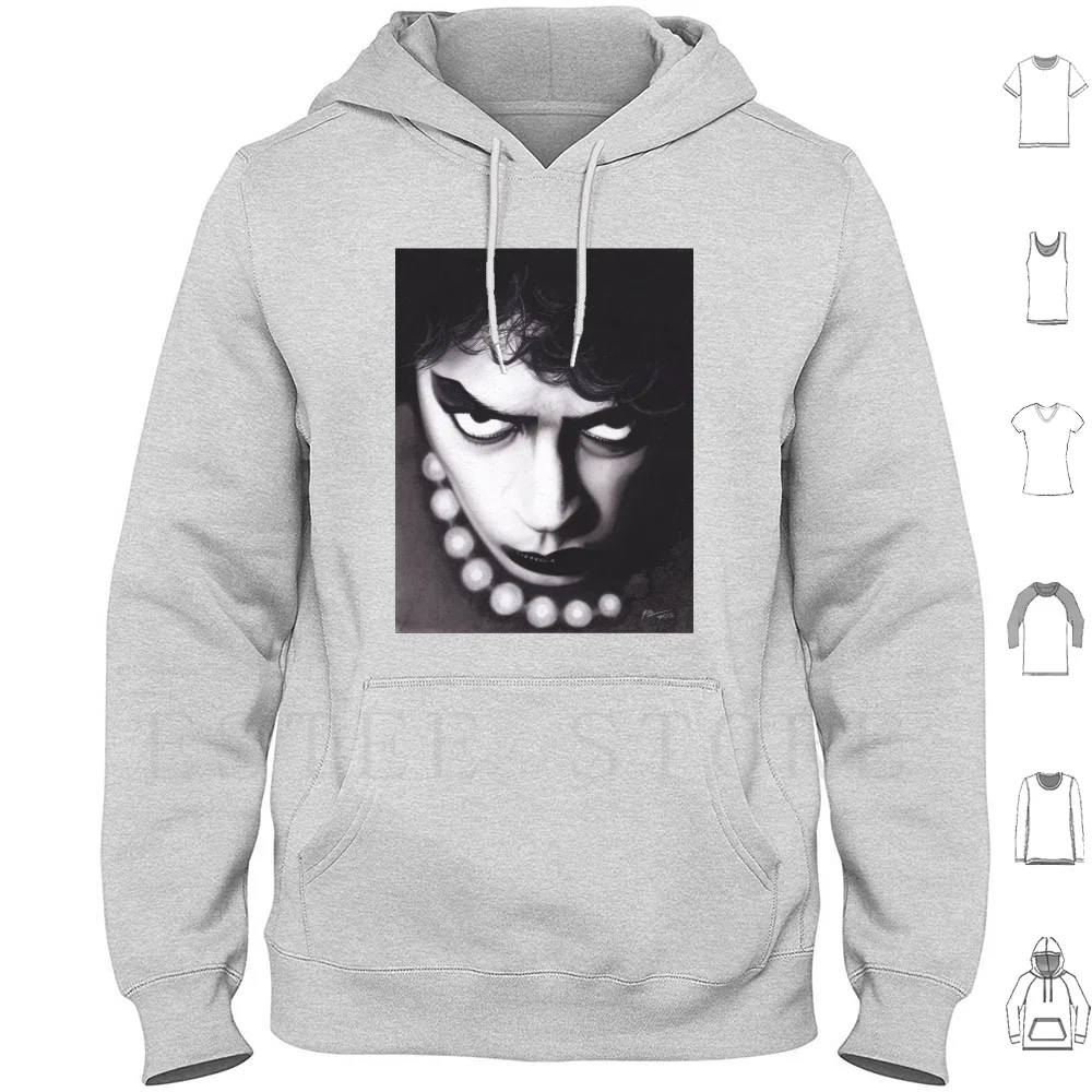 Realism Charcoal Drawing Of Tim Curry As Frank N Furter In Horror Picture Show Hoodies Long Sleeve Realism Realistic