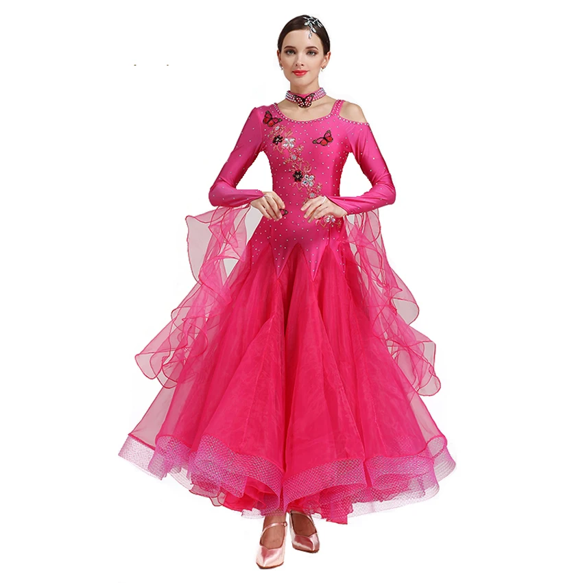 

Ballroom Dance Competition Dresses Women Butterfly Embroidery Standard Dance Waltz Tango Foxtrot Performance Clothing