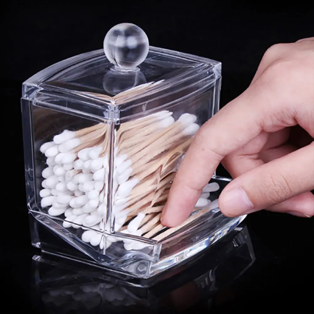 Acrylic Cotton Swab Makeup Storage Box Portable Make Up Cotton Pad Container Jewelry Holder Cosmetics Organizer