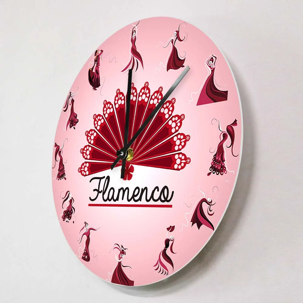 Flamenco Dancers Printed Wall Clock Sevillanas Spanish Young Girl In Red Dress Decorative Wall Watch Silent Swept Wall Watch